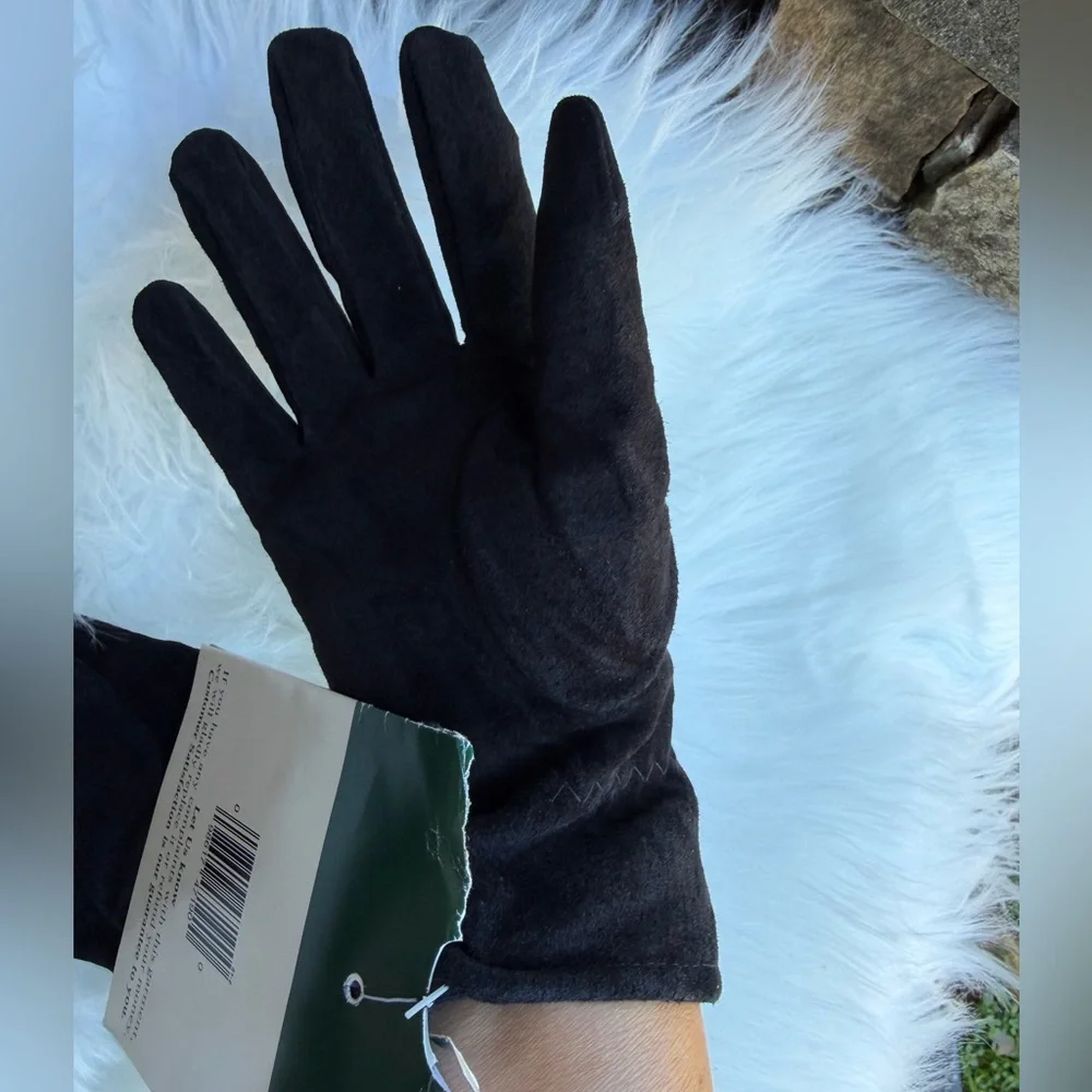 OUTBROOK Vintage Women's Black Suede Gloves Elegant Winter Accessory New Sz-M. W